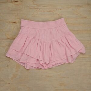 Women's Large Hollister Pink Tiered Ruffle Skort Smocked Mini Skirt Brand New